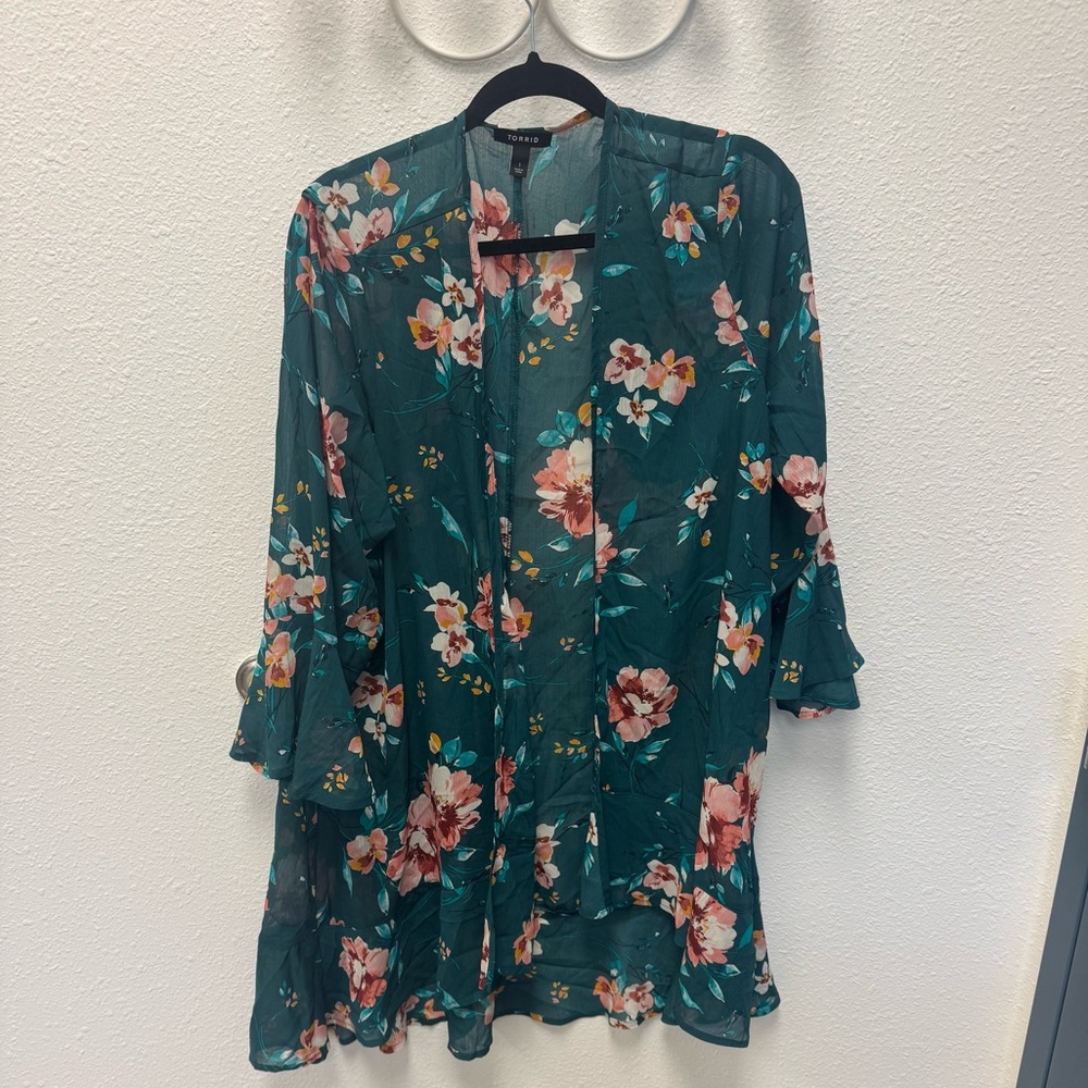 Torrid Green Chiffon Kimono
